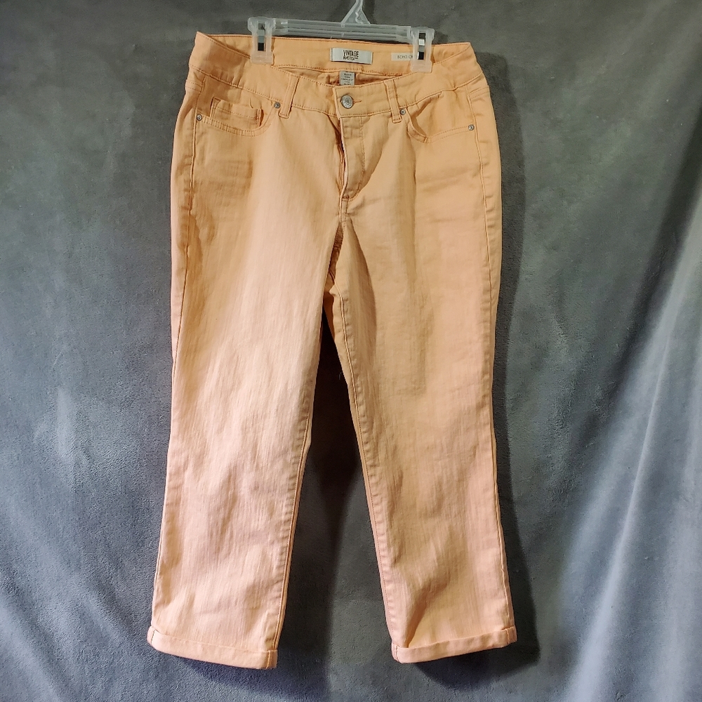 Vintage America Boho Crop Capri Stretch Denim Cantelope Size 10